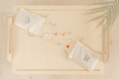 Bag of Pastel colorful wooden ball in canvas bag for educational preschool toy