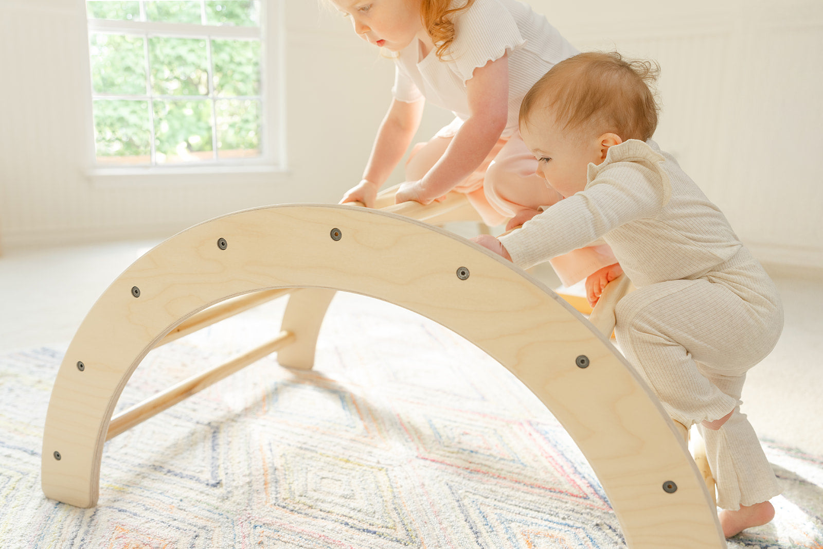 Blueberry and Third Climbing Arch as gift idea for a 1 year old boy, Montessori toy that encourages independent climbing, crawling, and imaginative play
