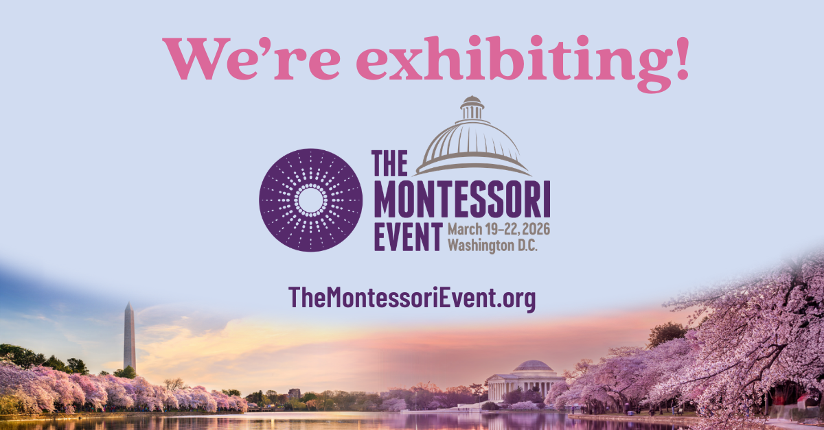 Promotional banner for The Montessori Event with cherry blossoms and Washington Monument in the background highlighting The Montessori Event in Washington D.C. March 19-22, 2026