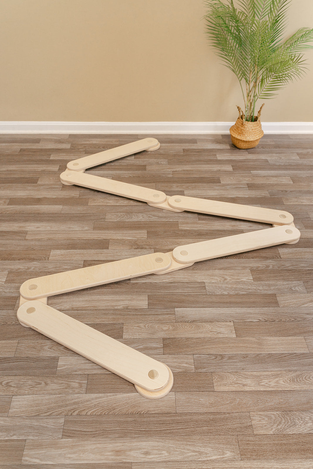 Blueberry and Third modular balance beam — one of the best activities for 4 year olds combining STEM learning with gross motor and balance development