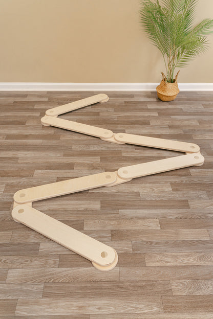 Blueberry and Third modular balance beam — one of the best activities for 4 year olds combining STEM learning with gross motor and balance development