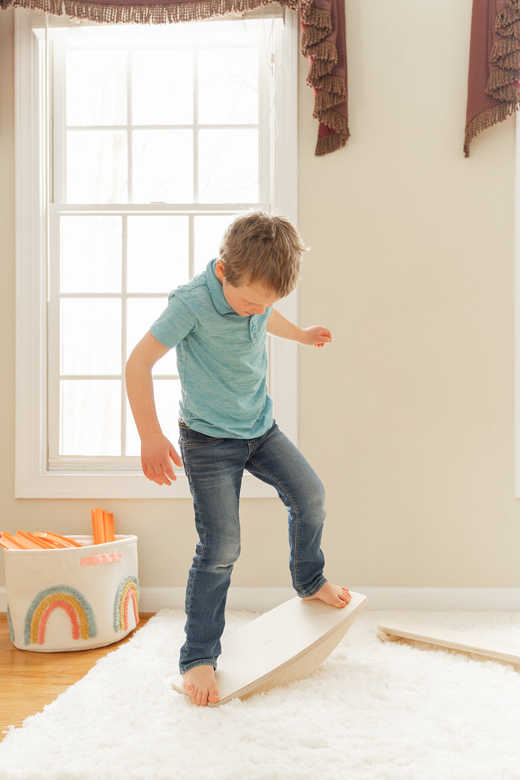 Blueberry and Third kids balance board,  best gift for 3 year old boy or girl, open-ended wooden balance toy for playroom and Montessori bedroom
