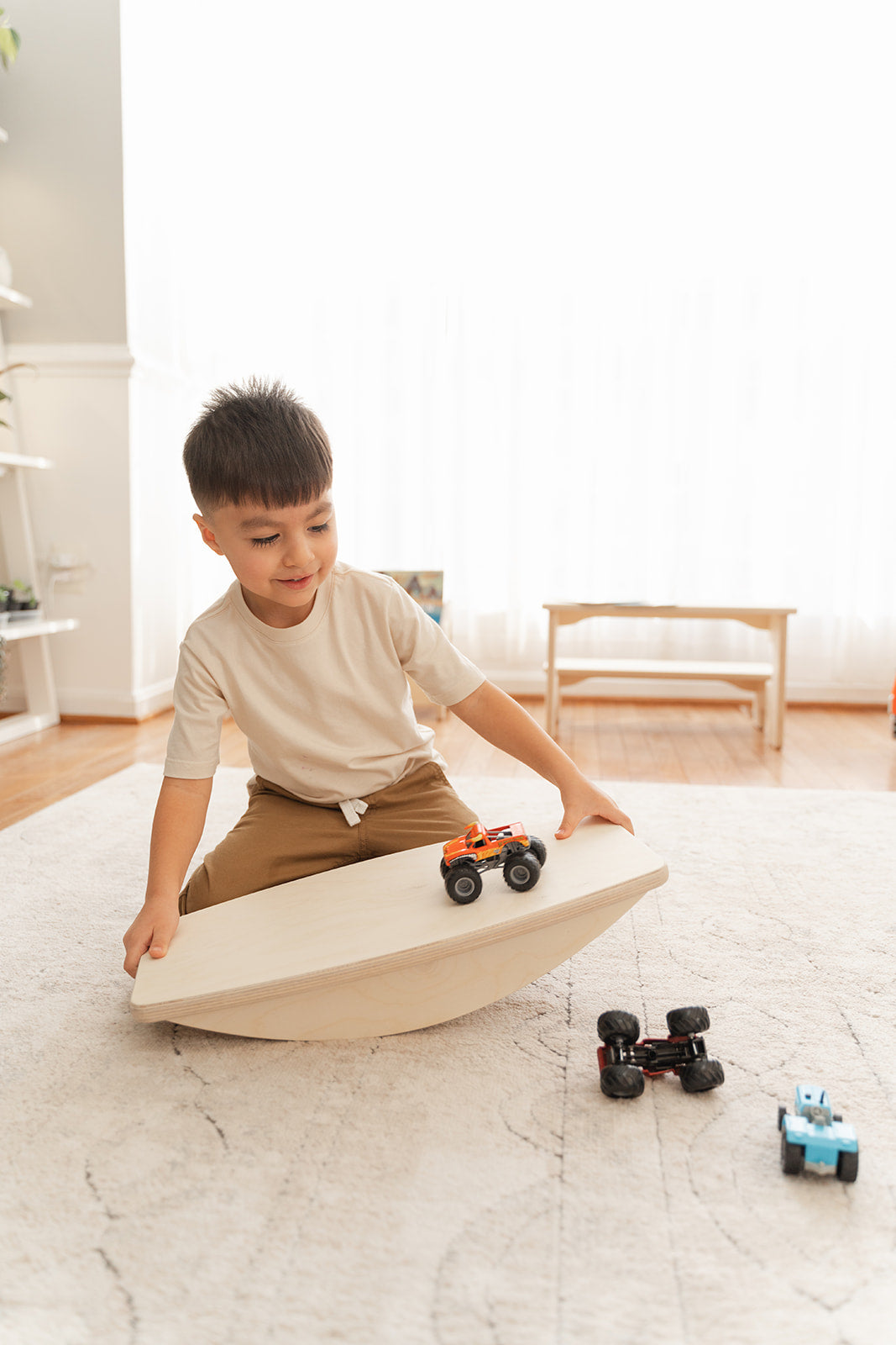 Blueberry and Third non-toxic solid wood balance toy finished with eco-friendly water-based coating, safe for toddlers ages 2 and up, made in USA