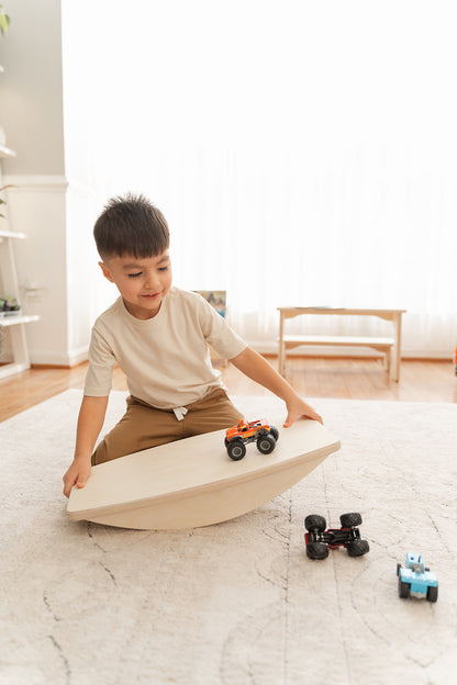 Blueberry and Third non-toxic solid wood balance toy finished with eco-friendly water-based coating, safe for toddlers ages 2 and up, made in USA