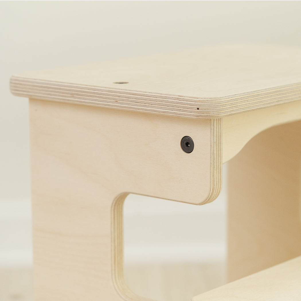 Blueberry and Third stool step wood design with decorative support beams, modern children's homeware that blends into any home aesthetic