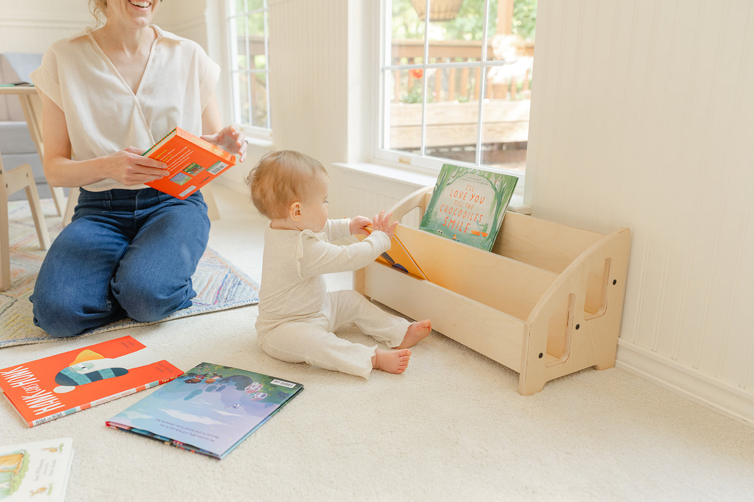 Blueberry and Third Montessori shelf, best gift for 1 year old girl or boy, solid wood bookcase that grows with your child through age 6