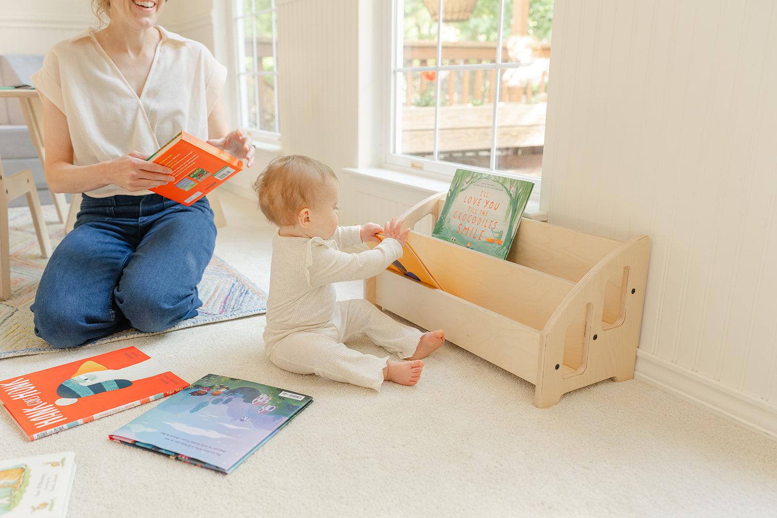 Blueberry and Third Montessori shelf, best gift for 1 year old girl or boy, solid wood bookcase that grows with your child through age 6