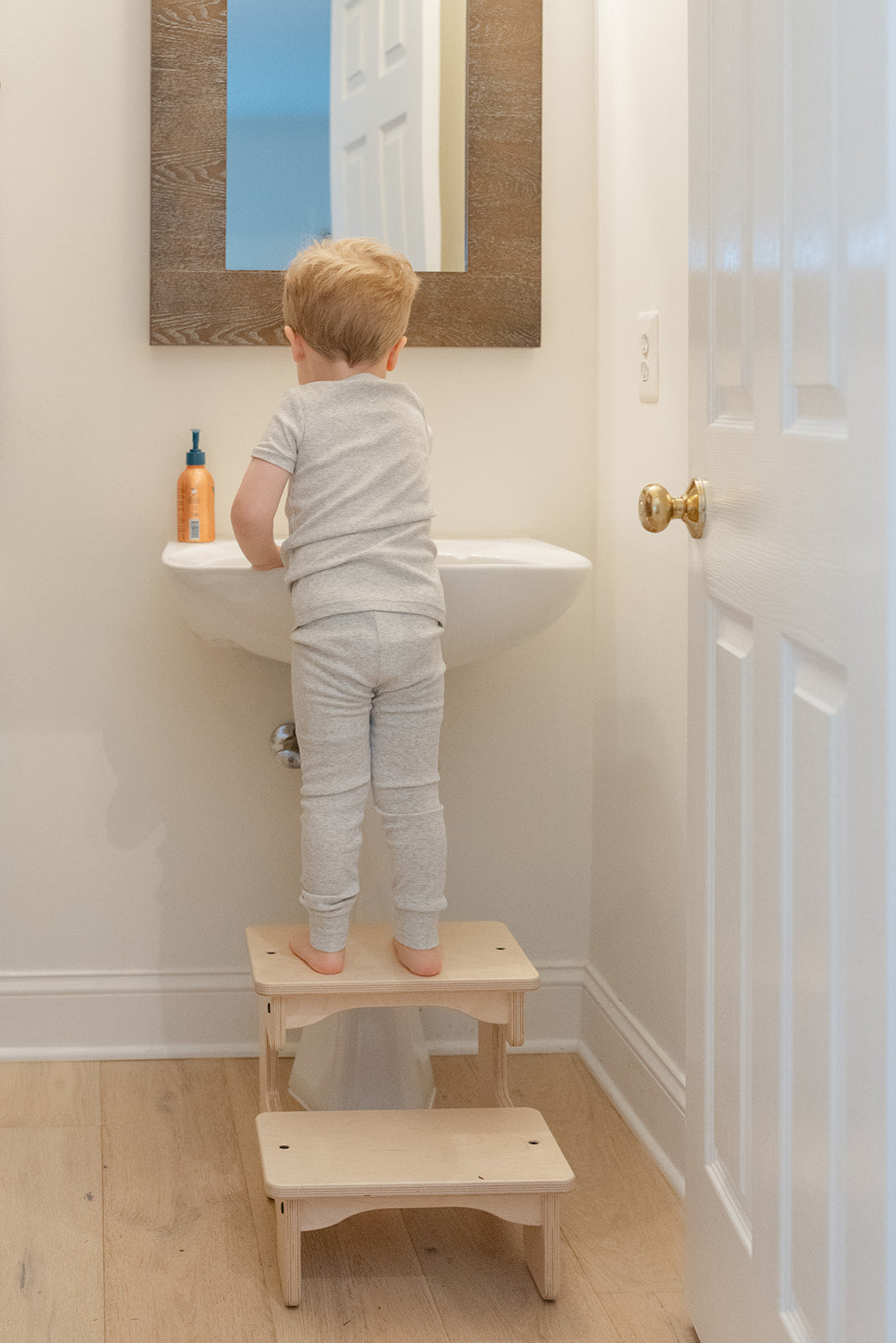Blueberry and Third wooden step stool upgrade for your kitchen, bathroom, or bedroom routine