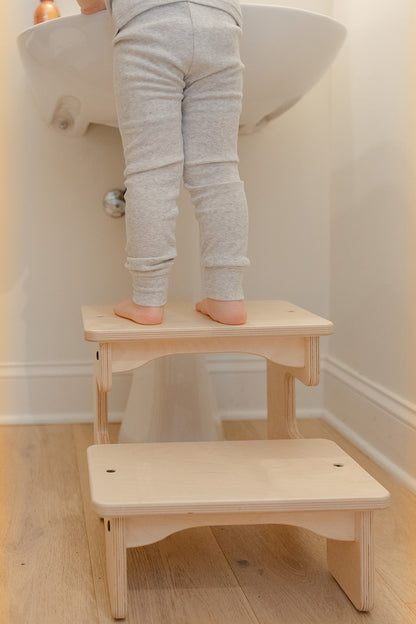 Blueberry and Third small wooden stool, best gift for 2 year old girl or boy, solid wood children's homeware built to last through childhood