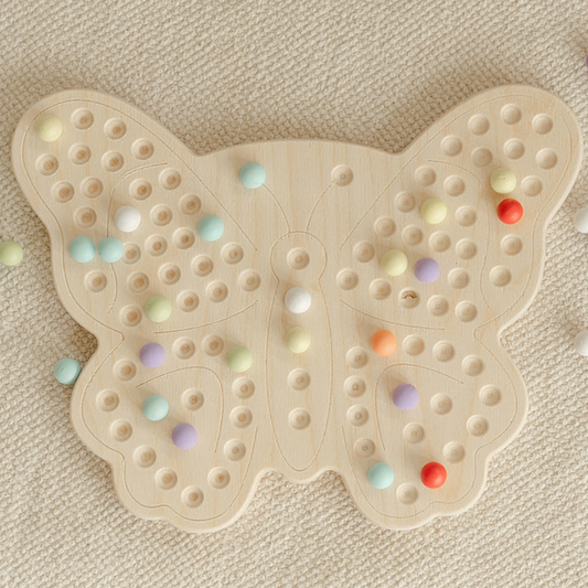 wooden kids butterfly toy with colorful pastel wooden balls 