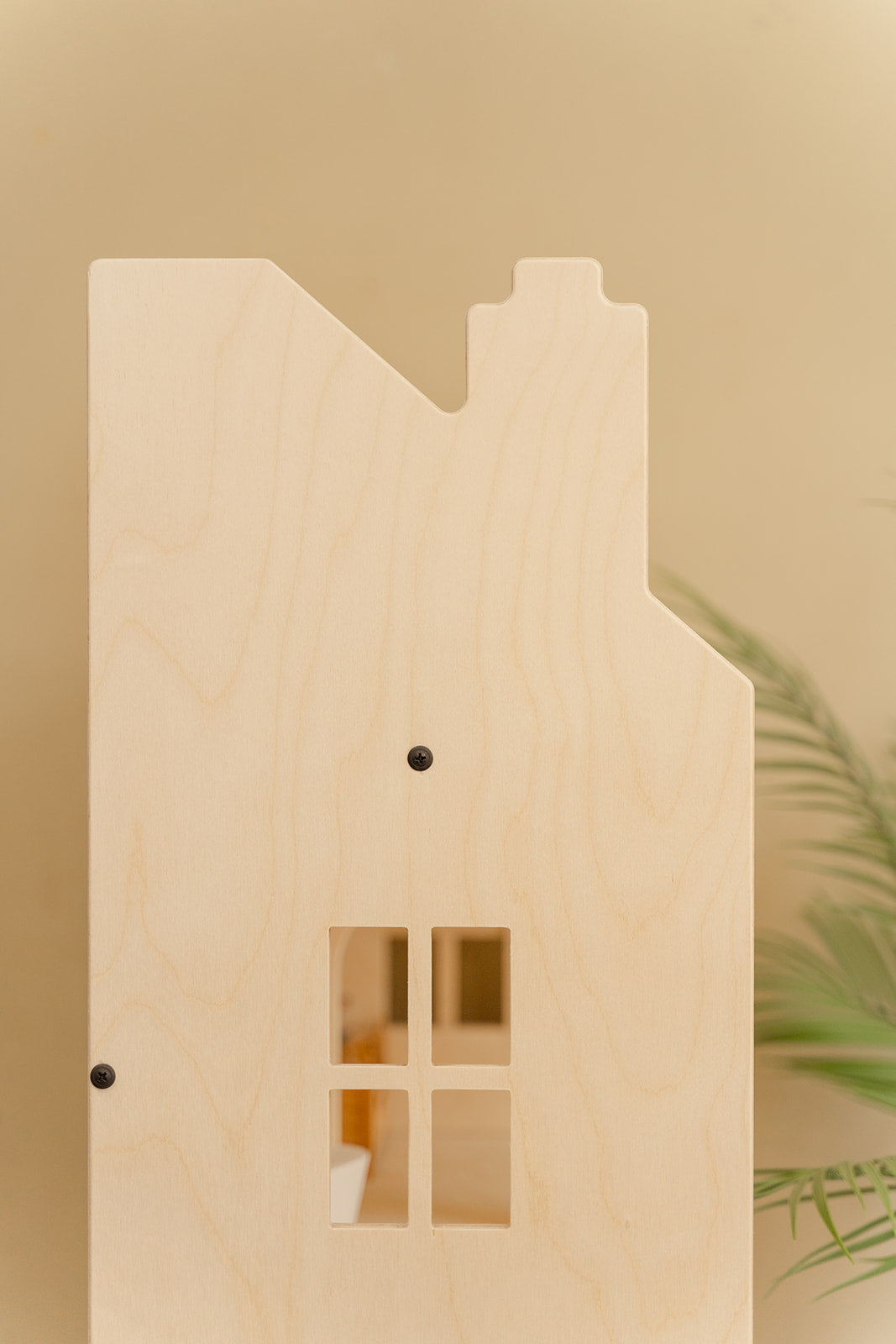 Wooden dollhouse featuring windows on both front and back sides providing visibility and accessibility for interactive play, 3-story doll house with multiple window openings allowing natural light and clear sightlines to miniature rooms, life-size pretend play house design enabling children to see dolls and furniture from all angles enhancing storytelling and role-playing experiences for kids ages 3-10 years