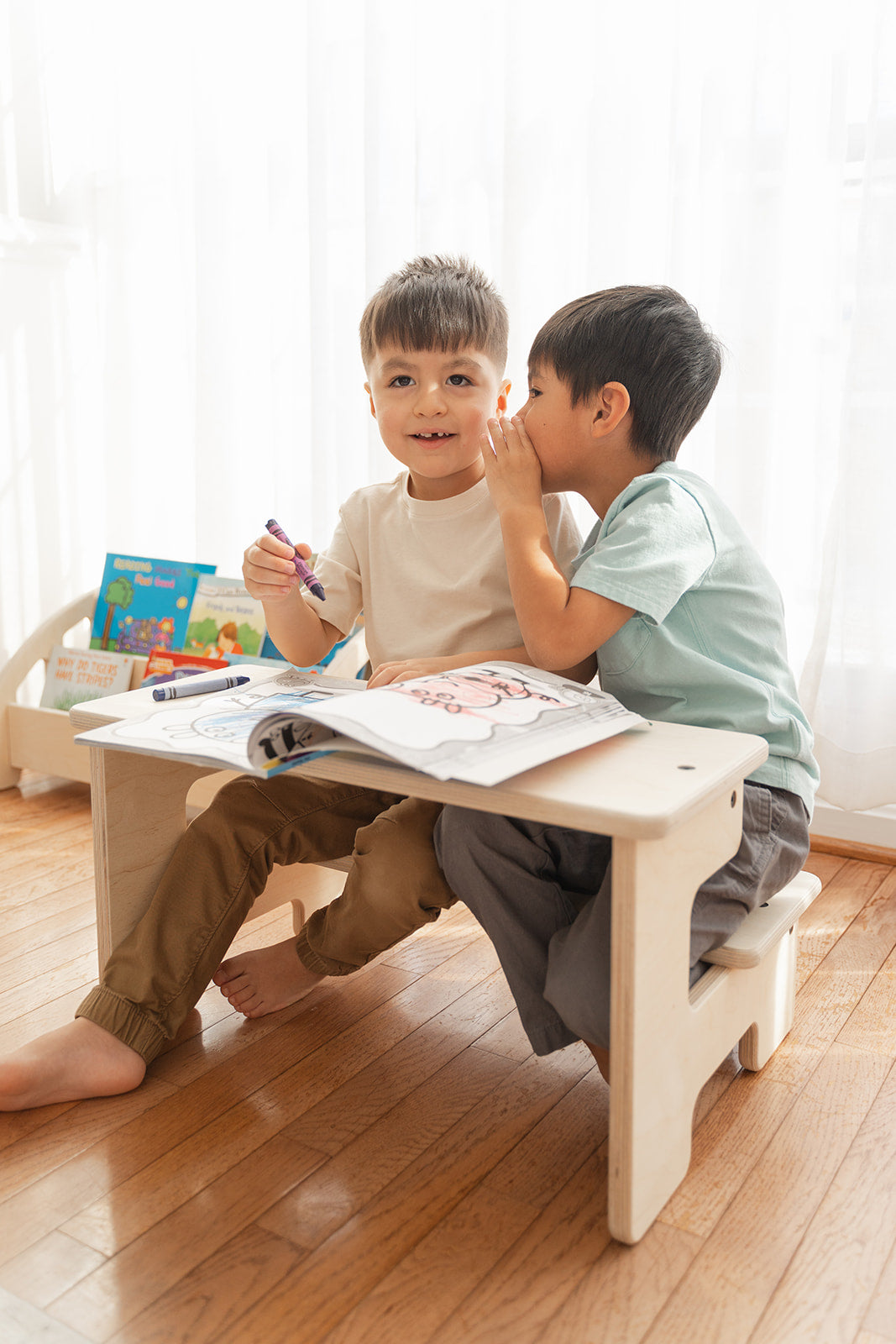 Double Step Stool for Kids | Wooden Kitchen Helper | USA Made